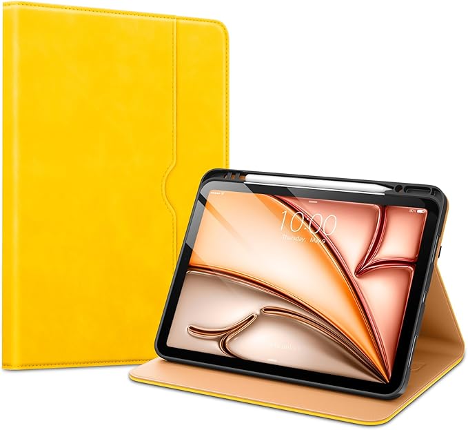 VIKESI Case for iPad Air 13 inch (M4) 2026 / (M3) 2025 / (M2) 2024,Premium Leather Folio,Apple Pencil Holder,Auto Sleep/Wake,Stand Cover - Yellow