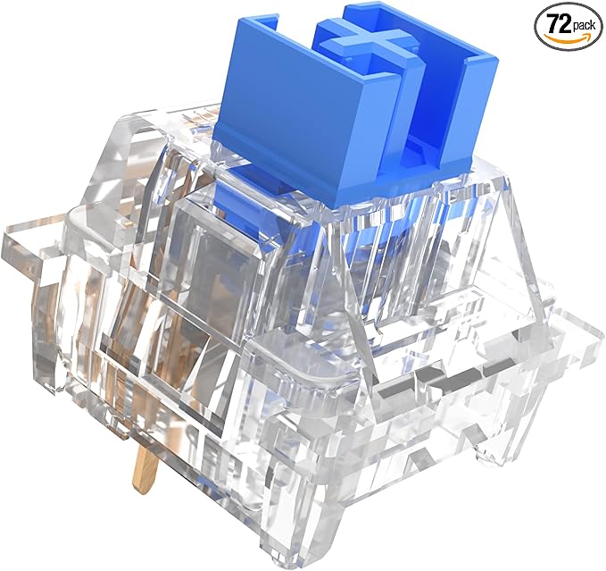 Outemu(Gaote) Crystal Blue Switches for MX Mechanical Gaming Keyboard,3-Pin 50gf Clicky/RGB/DIY Replaceable/Dustproof Switches(Blue,72pcs)