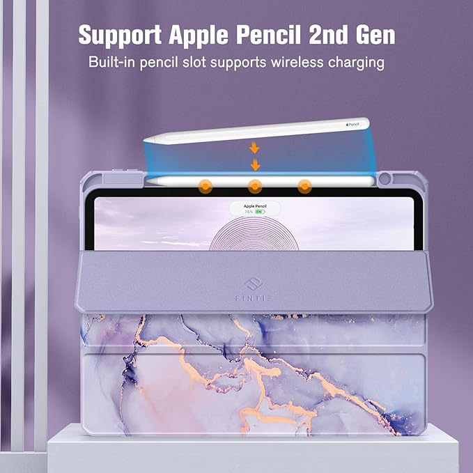 Fintie Hybrid Slim Case for iPad Pro 11-inch (4th / 3rd Generation) 2022/2021 - [Built-in Pencil Holder] Shockproof Cover w/Clear Transparent Back Shell, Also Fit iPad Pro 11" 2nd Gen, Lilac Marble