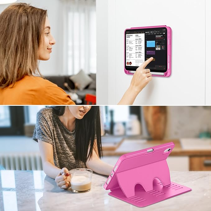 VIKESI Case for iPad mini 7 (A17 Pro) and iPad mini 6,Multiple Angles Magnetic Stand Cover,Shockproof Soft Back,Pencil Holder,and Auto Sleep/Wake,Rose