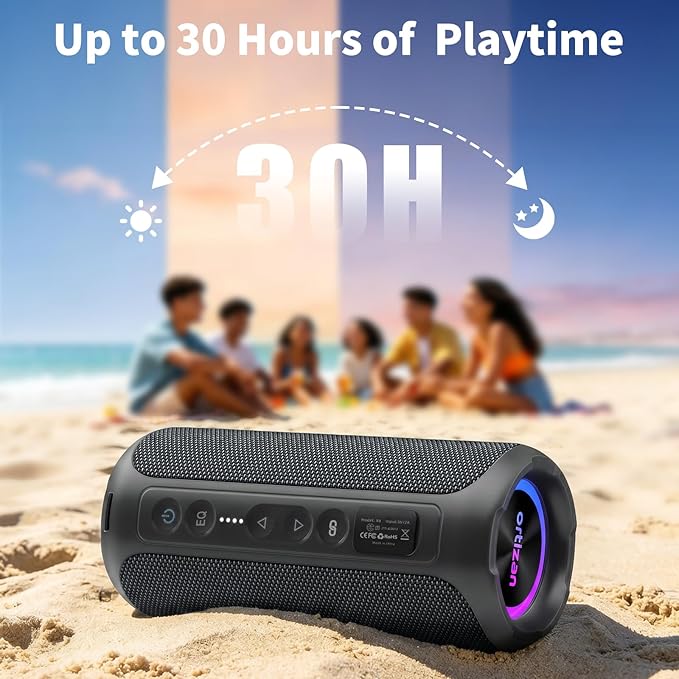 Ortizan Portable Bluetooth Speaker Wireless (2nd Gen), 40W Powerful Sound and Deep Bass, 30 Hours Playtime, IPX7 Waterproof, TWS for 2 Speakers Pairing for Shower, Outdoor - Electronics Gift (Black)