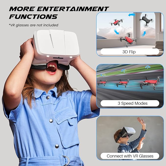 SIMREX Mini Drone with 720P Camera for Kids & Beginners - Foldable RC Quadcopter, Optical Flow Positioning, Altitude Hold, 3D Flip, 2 Batteries 20Min Flight, Safe & Easy Indoor Outdoor Flying Toy Gift, Red