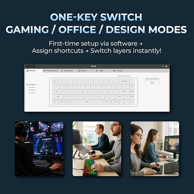 OHY XVX HE68 60 Percent Gaming Keyboard,Hall Effect Magnetic Switches, CNC Aluminum Frame, Rapid Trigger Keyboard w Topographic IMD Keycaps, 8KHz Polling Rate, Adjustable Actuation,Hot-Swap-White
