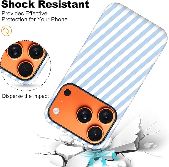 Magnetic for iPhone 17 Pro Case Cute Diagonal Stripes Phone Case, Shockproof Slim TPU and Hard PC Protective Phone Cover Compatible with MagSafe Designed for Women Girls,Blue