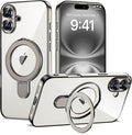 Compatible with iPhone 16 Plus Case with Invisible Magnetic Ring Stand [Compatible with Mag-Safe] [Full Camera Lens Protector] Plating Clear Phone Case for iPhone 16 Plus 6.7", Grey