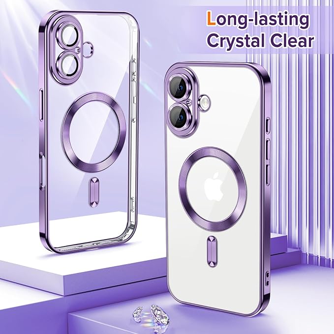 Hython Magnetic Clear for iPhone 17 Case with Camera Lens Protector [Compatible with MagSafe] Luxury Plating Edge Slim Soft TPU Cover Protective Phone Case for iPhone 17 6.3", Deep Purple