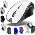 Mouse for MacBook Bluetooth Wireless Mouse Laptop MacBook Air Mac Pro Silent Rechargeable PC iPad Optical Mouse with Jiggler Dual Mode Switch Bluetooth 5.2/3.0 and 2.4GHz USB Type-C Receiver WHITE