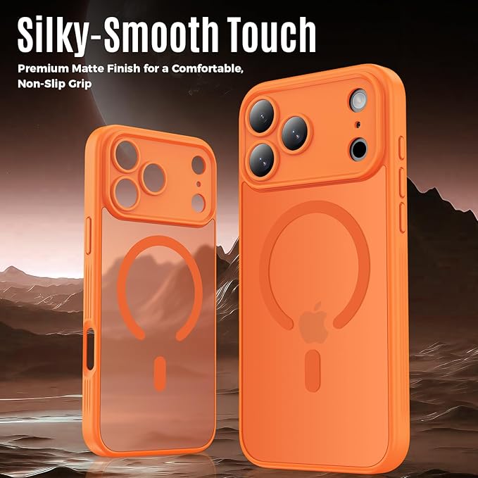 Symcele Designed for iPhone 17 Pro Case, Compatible with MagSafe, [Camera Protection] [15FT Military Drop Protection] Shockproof Translucent Matte Anti-Slip Phone Case, 6.3", Cosmic Orange