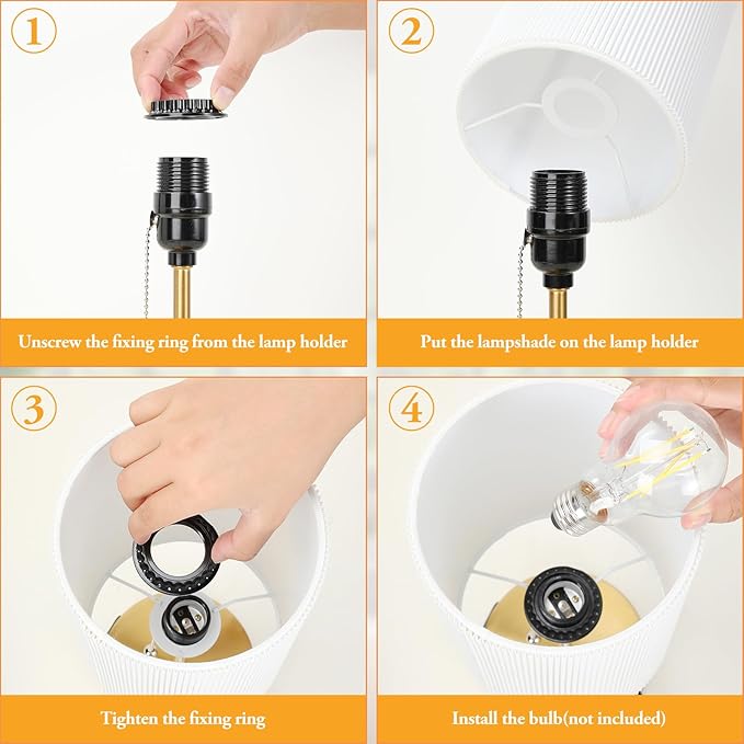 Lakumu 2 Sets Table Lamps with 2 USB, Minimalist Beside Lamps for Bedroom, Nightstand Lamp with Pull Chain, Desk Lamps with White Pleated Shade and Gold Metal Base for Living Room Dorm Reading Hotel