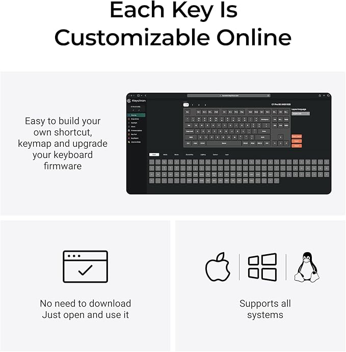 Keychron C1 Pro 8K QMK Wired Custom Mechanical Keyboard, TKL Layout Launcher Support with Hot-Swappable Super Brown Switch, PBT Keycaps Compatible for Mac Windows Linux