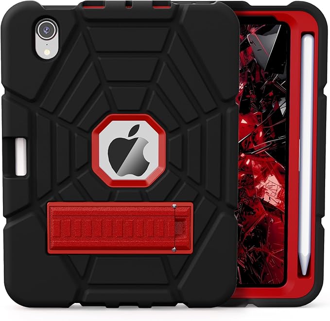 Grifobes Case for iPad mini 7th 2024 (A17 Pro) / Mini 6th Generation 2021 8.3", Heavy Duty Shockproof Cover with Pencil Holder Stand, for i Pad Mini 7/6 Gen 8.3 inch Case (Black+Red+Red)