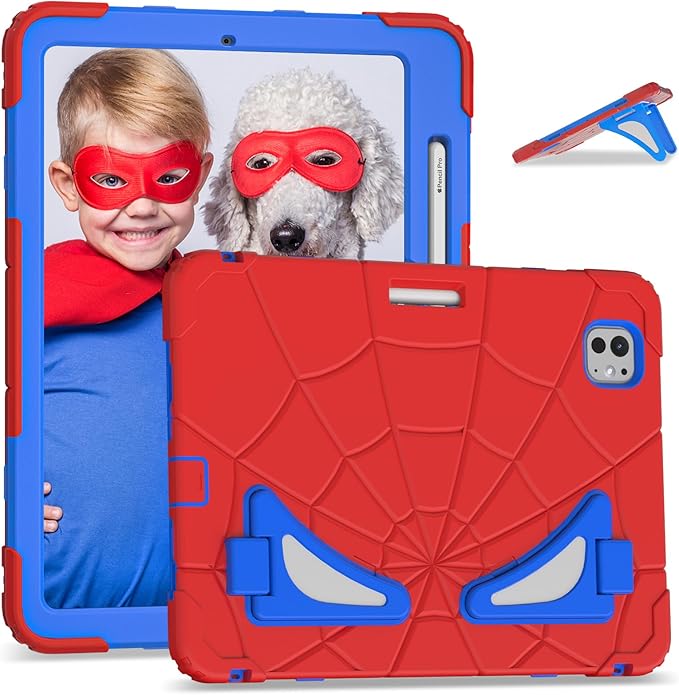 AKABEILA Compatible with Apple iPad Pro 11(2024) 11 inch Tablet Case，Lightweight Shockproof Rugged Protective Cover with Kickstand for Kids Children Boys Babies Red Blue
