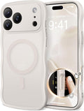 CAPRARO Magnetic for iPhone 17 Pro Case for Women Girls, Upgraded [Full Camera Protection] [Compatible with MagSafe] Cute Wave Translucent Matte Phone Case for iPhone 17 Pro, Stone