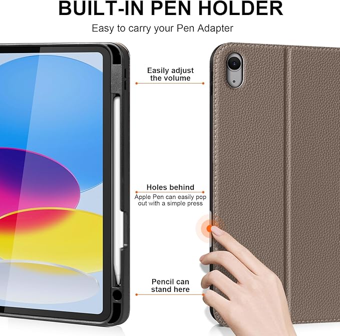 Case for iPad 12th/11th 11 Inch 2025/ 10th Gen 10.9" 2022 with Pencil Holder, Smart Leather Cover with Buckle, Protective, Auto Wake/Sleep, Adjustable Stand, Multiple View Angles,Gray Brown