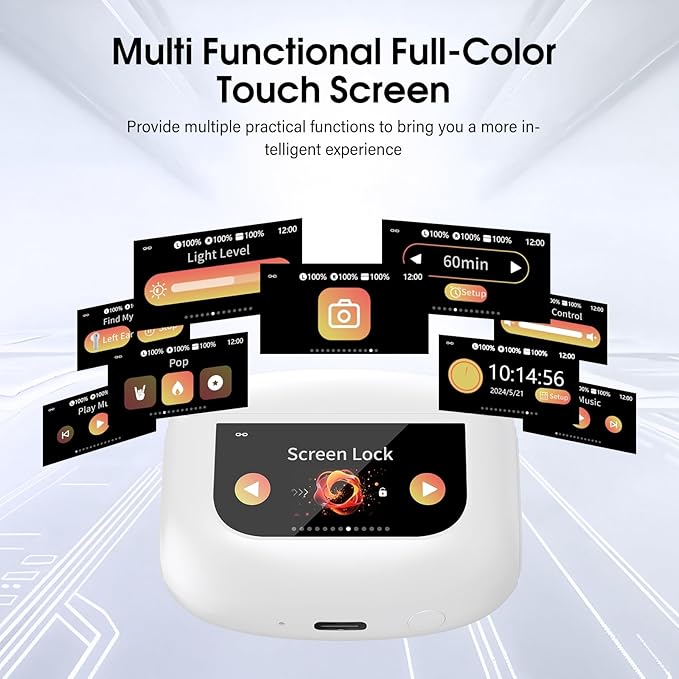 Wireless Earbuds, Bluetooth 5.4 Headphones with Multifunctional Touch Screen, 48H Hi-Fi Stereo Ear Buds with ENC Noise Cancelling Mic/5 EQ Modes Earbuds, IPX7 Earphones for iOS Android White