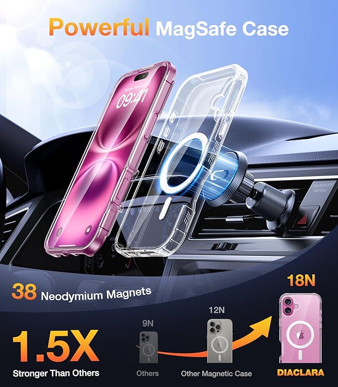 Diaclara Magnetic Designed for iPhone 16 Plus Case,[Full Camera Protection] 360 Clear Bumper Compatible with MagSafe Built-in Screen Protector for 16pluscase,Magnetic Clear