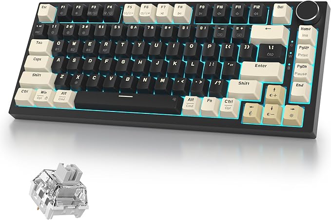 400PRO 75% Wireless Creamy Mechanical Keyboard Black, Gasket Hot Swappable RGB Gaming Keyboard, Bluetooth/2.4GHz/USB-C Thocky Keyboard with Pre-lubed Cream Grey Switches (82 Black)