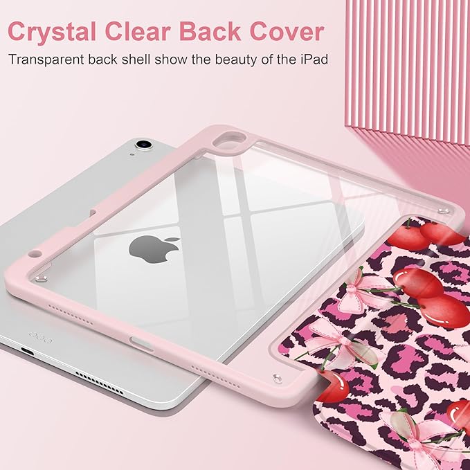 Case for iPad Air 13 inch 2026 M4 2025 M3 2024 M2 Release with Pencil Holder - Aesthetic Cute Design Trifold Cover with Soft TPU Bumper Clear Back Auto Sleep for Girls Women, Leopard Print