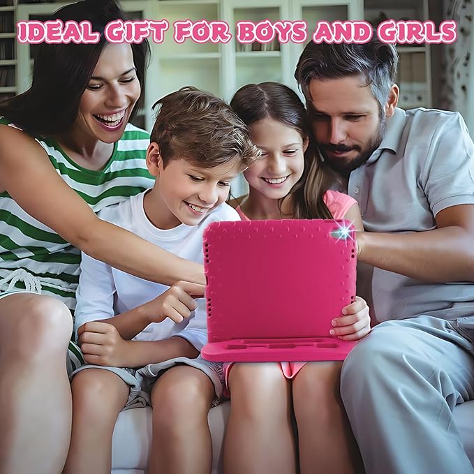 Case for iPad 11th A16/10th Generation with Pencil Holder & Handle Stand, Super Protection Kids Proof Cute EVA Cover for 11"/10.9" iPad 2025 & 2022 - Rose Red