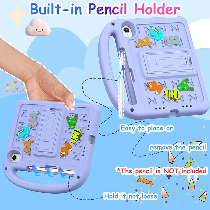 Kids Case for iPad mini 7(A17 Pro) 2024/iPad Mini 6 2021 8.3 Inch, with Built-in Pencil Holder/Anti-Slip Handle/Foldable Stand, Shockproof Protective iPad mini 7th/6th Generation Case 8.3 Inch