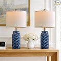 USumkky 20.5 inches Modern Ceramic Dark Blue Bedside Lamp Set of 2 for Bedroom Decor Farmhouse Table Lamp for Living Room Office Dorm