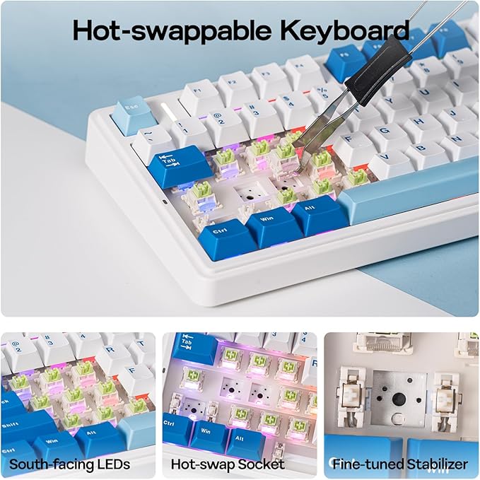 EPOMAKER x Aula F75 Ultra Wireless Gaming Keyboard with Knob, 10000mAh, Hot Swap, RGB, PBT Keycap, Creamy Sound, VIA, 75% Mechanical Keyboard for Win/Mac (Blue, Pink Mint)