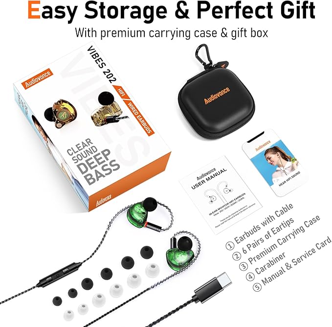 Vibes 202MC USB-C Wired Earbuds - USBC HiFi in Ear Headphones for iPhone 17/16/15 - Noise Isolating Ear Buds w/ Mic - Clear Sound, Deep Bass & Comfort-Fit Earphones - Silver Plated Cord, Carrying Case