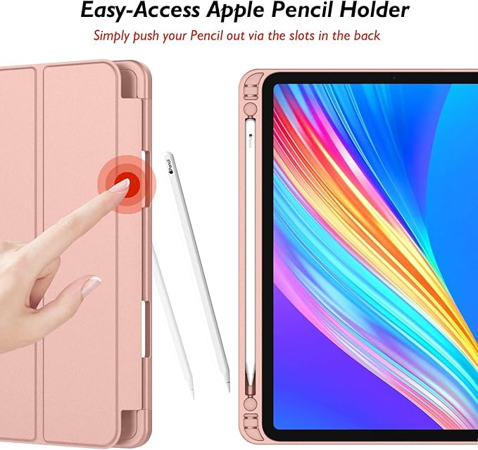 iMieet Case for iPad Pro 11 Inch (M5) 2025 /(M4) 2024 5th Gen, Trifold Stand Smart Cover with Pencil Holder and Soft TPU Back, Auto Wake/Sleep (Rose Gold)