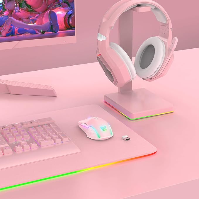 RGB Wireless Gaming Mouse, Pink, Rechargeable, Ergonomic Design, Adjustable DPI, Compatible with Windows, Mac