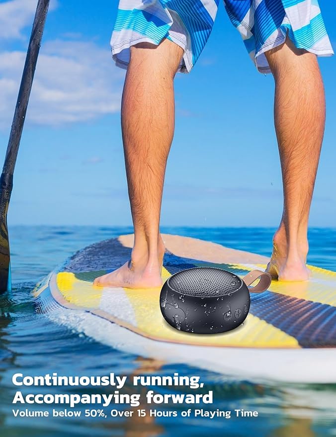 IPX7 Waterproof Bluetooth Speaker, 10W Loud Sound Portable Wireless Speaker with Bluetooth 5.3, TF Card, Built-in Mic, 12H Playtime for Shower Beach Camping Hiking Pool, Black