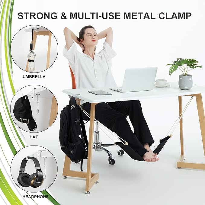 DMcore Canvas Foot Rest Hammock, Adjustable Mini Foot Rest Stand Under Desk Home Office … (Black)