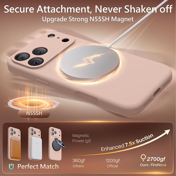 FireNova Magnetic for iPhone 17 Pro Max Case, Compatible with MagSafe, [Integrated Silicone Camera Control Button] [Camera Protection] Anti-Scratch Microfiber Lining Phone Case, 6.9", Pinksand