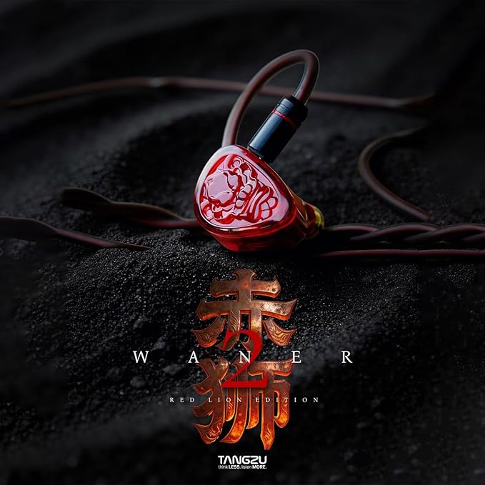 TANGZU Wan'er S.G II Red Lion in Ear Monitor, Gaming IEM Earphones, HiFi Wired Earphones with Silicone Headphone Organizer, Tang Sancai Wide Bore Eartips, Sonic Eartips (Red, Type C with Mic)