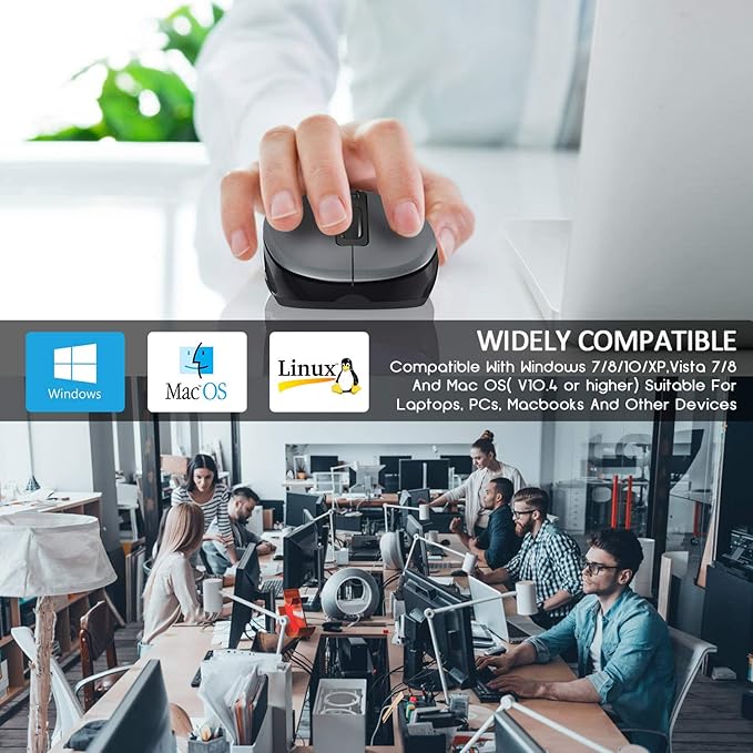 WisFox 2.4G Wireless Mouse for Laptop, Ergonomic Computer Mouse with USB Receiver and 3 Adjustable Levels, 6 Button Wireless Mice for Windows Mac PC Notebook (Grey)
