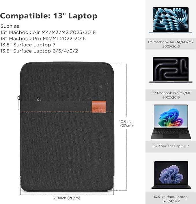 NIDOO 13 Inch Laptop Sleeve Case Protective Carrying Bag Computer Cover for 13.6" 13" MacBook Air/ 14" MacBook Pro/Surface Laptop 7/ ThinkPad X13 L13 E14 L14 T14s/ Yoga 7/ ThinkBook 14/13.4" XPS 13