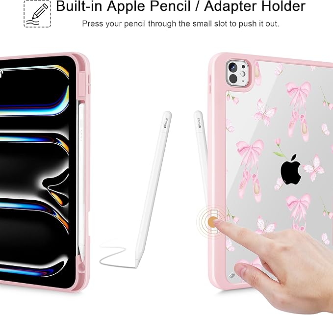 May Chen Case for iPad Pro 11-Inch M5/M4 2025/2024 (6th/5th Generation), [Penceil Holder] Trifold Stand Auto Wake/Sleep Clear TPU Protection Back Cover, Ballet Shoes