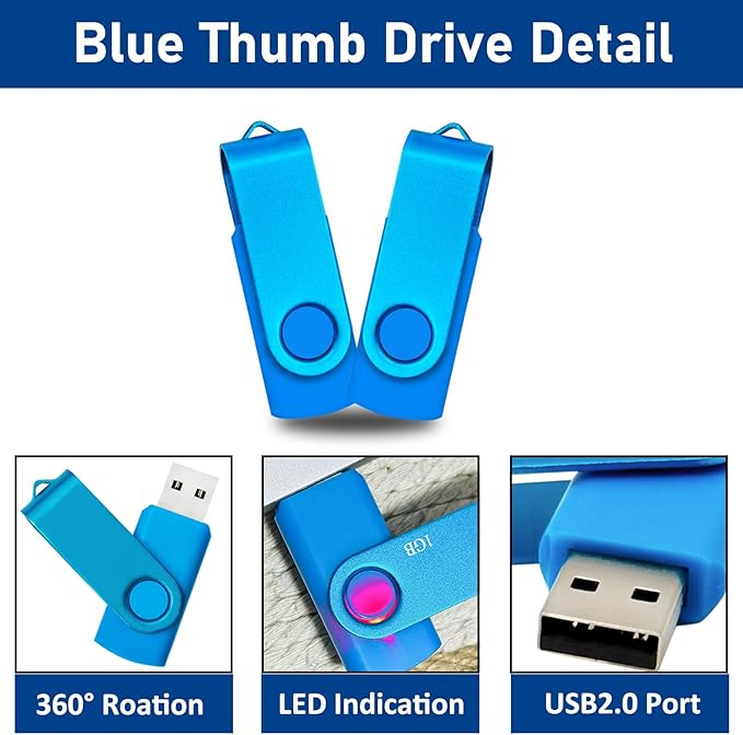 16GB USB Flash Drive 20 Pack Nicepicten Zip Drive USB 2.0 Thumb Drive Memory Stick FAT32 USB Jump Flash Drive Bulk - 16GB Blue