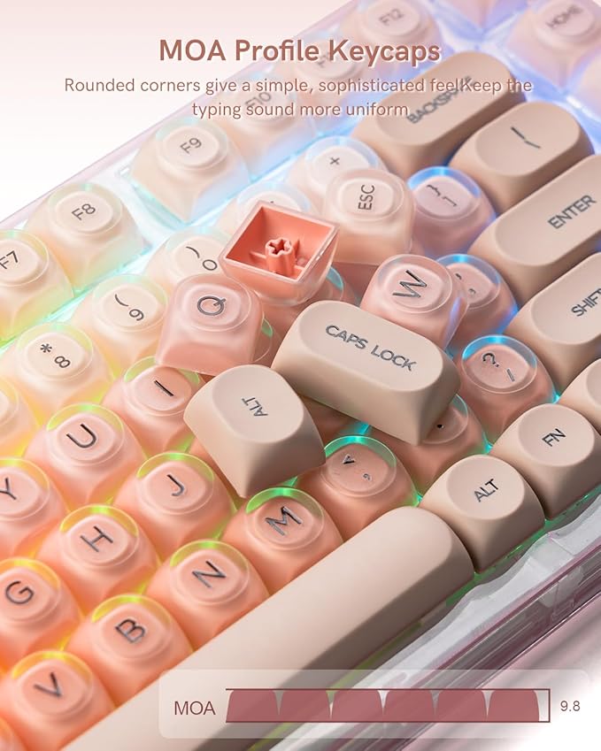 Womier X75 75% Wireless Mechanical Keyboard, Hot Swappable Computer Creamy Keyboard, Foundation Jelly Keycaps, Pre-lubed Switches Gasket Mount RGB Backlit Gaming Keyboards for Win/Mac, Pink