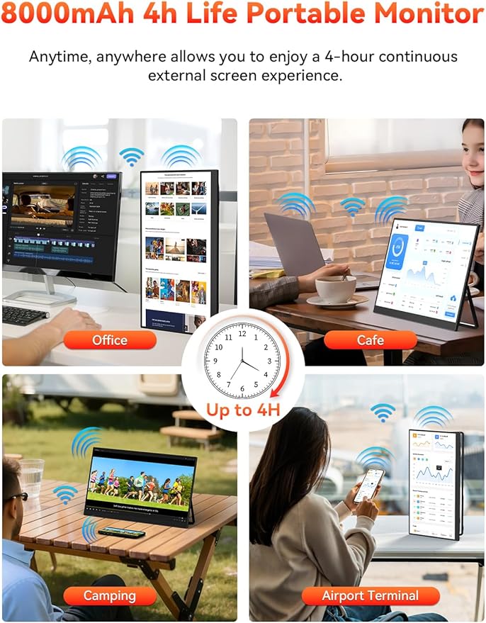 HotYeah 17.3" 2.5K Wireless Portable Monitor, Support AirPlay Miracast, 2560×1440P IPS USB-C HDMI External Monitor, 2nd Screen for Laptop MacBook PC Phone Tablet, w/Built-in Battery(3-4H)