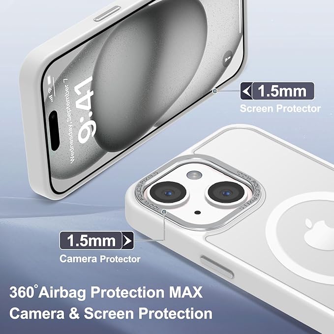 Newfuture Magnetic for iPhone 15 Case [Compatible with Magsafe] [Military Grade Drop Protection] Translucent Matte Anti-Fingerprint Shockproof Phone Case for iPhone 15 6.1 inch, Frosted White