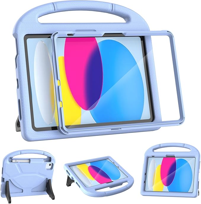 YIHE Kids Case for iPad (A16) 11th Generation 11 Inch 2025 & iPad 10th Generation 10.9 inch 2022, with Built-in Screen Protector and Stable Stand, Full Body Shockproof Protective Cover - Light Blue