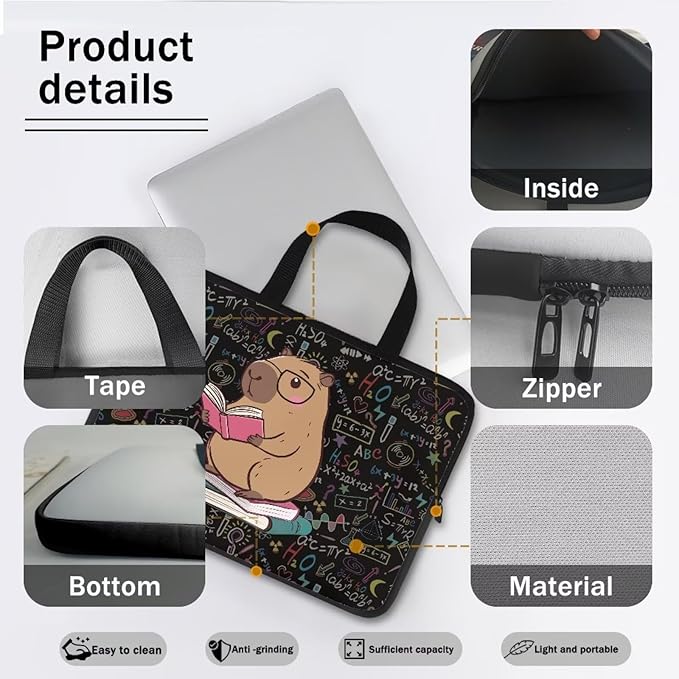 Capybara Formula 12 Inch Laptop Sleeve Protective Laptop Case Tote Bag with Zipper for Women Men Handbag Tablet Carrying Case Shoulder Bag for Business Travel Back to School Supplies