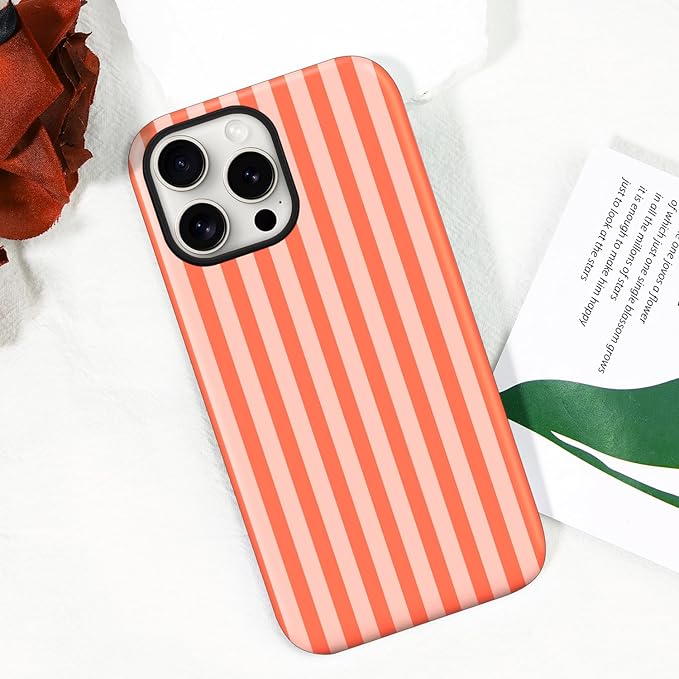 Magnetic for iPhone 13 Pro Max Case Cute Stripes Phone Case, Shockproof Slim TPU and Hard PC Protective Phone Cover Compatible with MagSafe Designed for Women Girls, Deep Orange