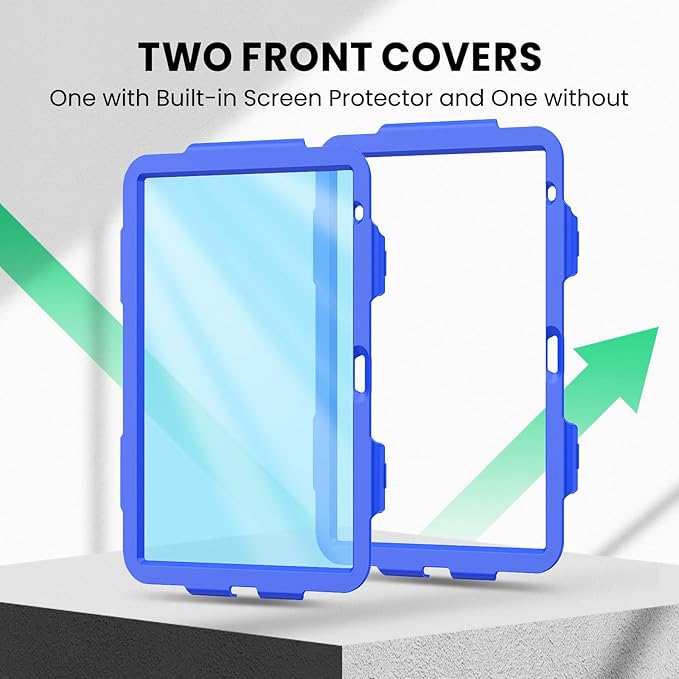SEYMAC Case for iPad (A16) 11th/10th Generation 2025/2022 (11″/10.9″), Heavy Duty Full-Body Shockproof Protective Case with Screen Protector, Rotating Stand, Hand/Shoulder Strap, Black/Dark Blue