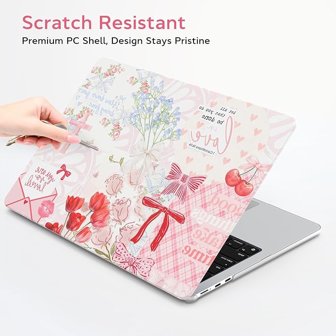 B BELK Compatible with MacBook Air 13 inch Case M5 2026-2022 M4 M3 M2 A3449 A3240 A3113 A2681, Plastic Hard Shell+Keyboard Cover+Screen Skin for MacBook Air 13.6 inch Case, Love Faith Pink Collage