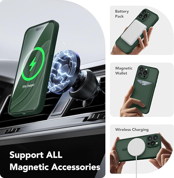 CAPRARO Magnetic for iPhone 13 Pro Case, [Compatible with MagSafe] [Full Camera Protection] Shockproof Protective Slim Translucent Matte Phone Case for iPhone 13 Pro 6.1'', Deep Green
