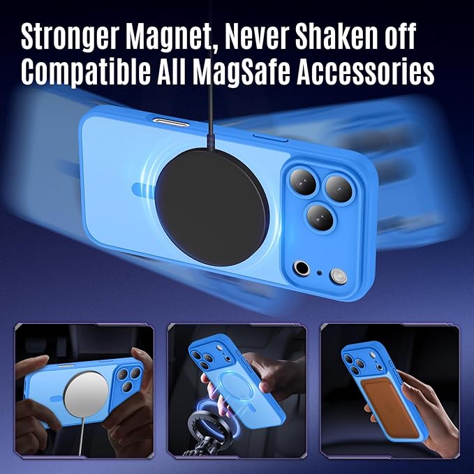 Symcele Designed for iPhone 17 Pro Max Case, Compatible with MagSafe, [Camera Protection] [15FT Military Drop Protection] Shockproof Translucent Matte Anti-Slip Phone Case, 6.9", Blue