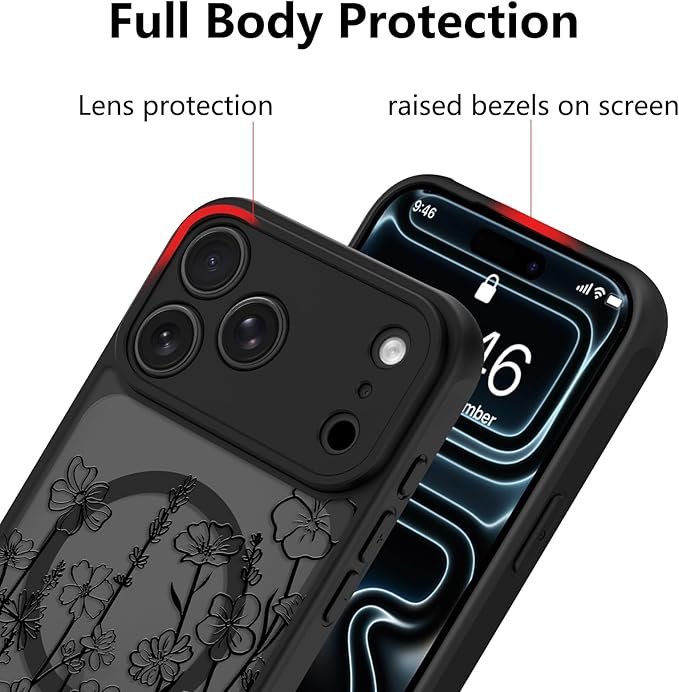 KANGHAR Case Compatible with iPhone 17 Pro Florals Pattern [Compatible with Magsafe] Cute Blooming Flowers Protective Magnetic Case for Girls Women Men