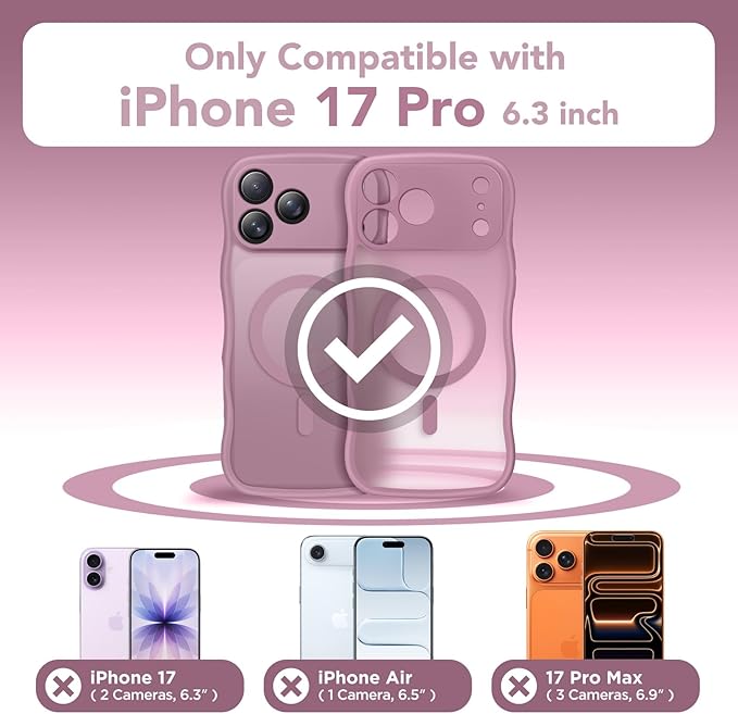 CAPRARO Magnetic for iPhone 17 Pro Case for Women Girls, Upgraded [Full Camera Protection] [Compatible with MagSafe] Cute Wave Translucent Matte Phone Case for iPhone 17 Pro, Black Currant