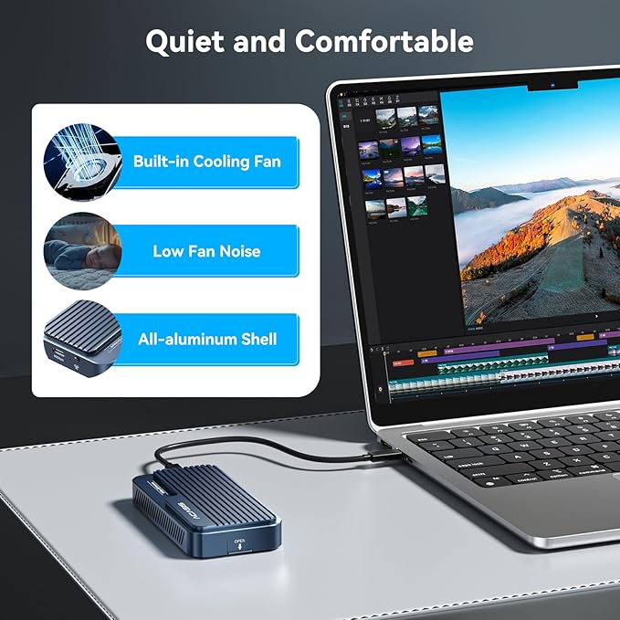 ACASIS 80Gbps M.2 NVMe SSD Enclosure, with Cooling Fan, Compatible with Thunderbolt5/USB4 V2.0, Back Compatible with Thunderbolt4/USB4 V1.0, USB3.2/3.1/3.0 (TB501 Pro)(Phantom Gray)